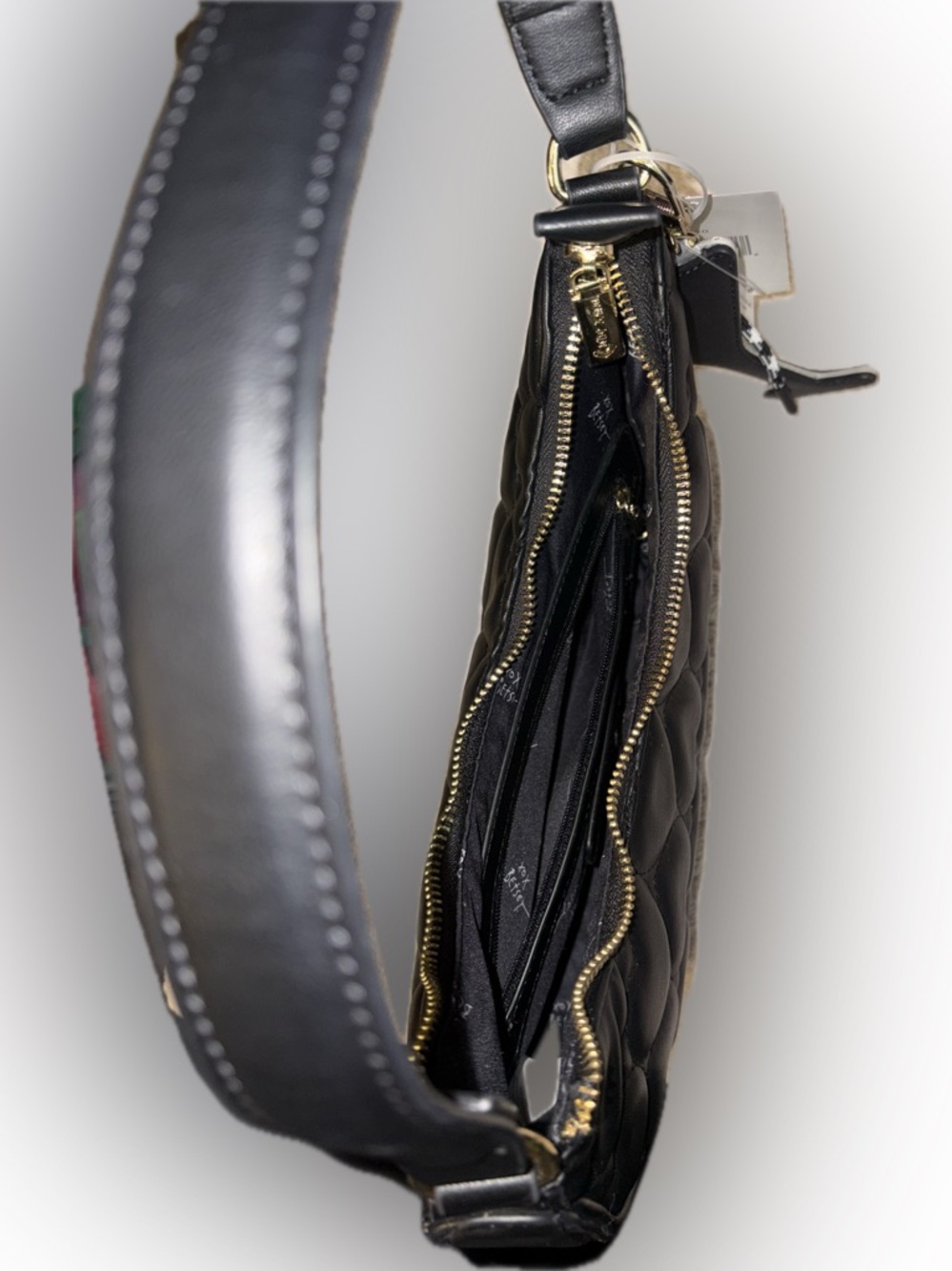 Betsey Johnson Black XONorthy 💎 Quilted Heart Shoulder Bag - Picture 10 of 11